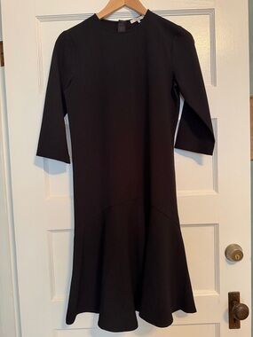 Ganni Black Midi Dress with Fluted Hem